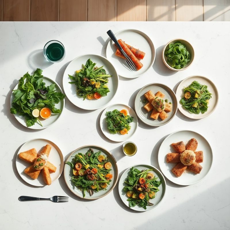 Seasonal menu spread on a pale stone surface